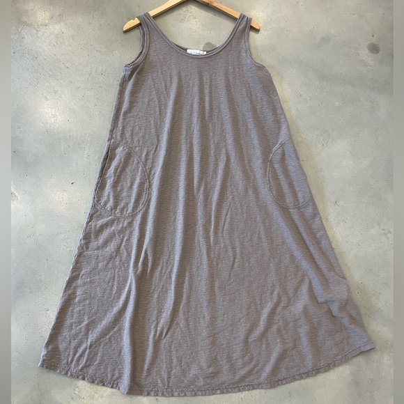 Cut Loose Linen Blend Midi Dress Womens Large Tank A-Line Pockets Lagenlook Brwn - Picture 4 of 12